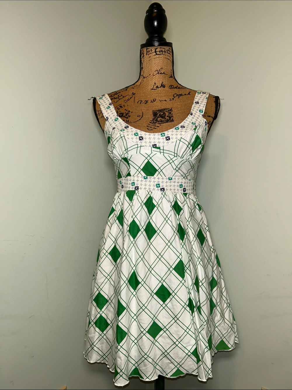 Free People Y2K Funky White Green Open Back Scoop Neck Cotton Mini Sundress 4